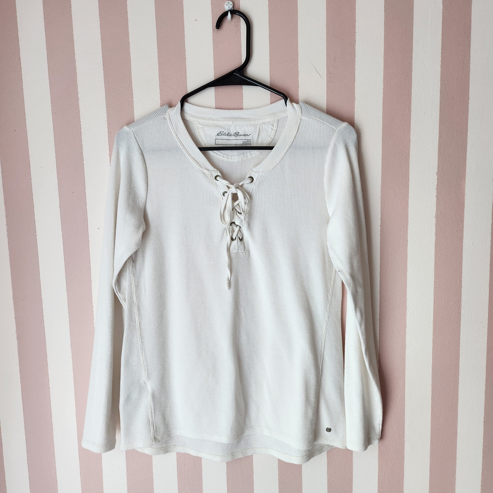 🏷Eddie Bauer Women's White Lace-Up Top
